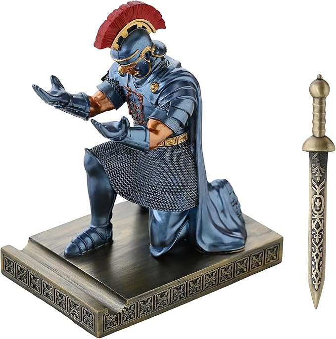 CYXStar Roman Praetorian Prefect Warrior Knight Pen Holder Desk Ornament Resin Praetorian Guard Mobile Phone Stand Desk Accessories and Organizer for Office with a Letter Opener (Blue)