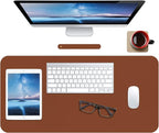 Boutilon Leather Desk Pad Protector,Non-Slip Mouse Pad,Laptop Desk Pad,Office Mouse Mat,Waterproof Leather Desk Blotter,Desk Writing Pad for Office and Home (M-Brown,30"x14")