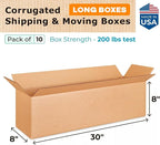 Long Shipping & Moving Boxes 30x8x8 inches (10-Pack) - Extra Strength 200 lb vs Regular - Corrugated Cardboard Boxes for Delivery - Durable Box for Shipping - Packing Box by IDL Packaging