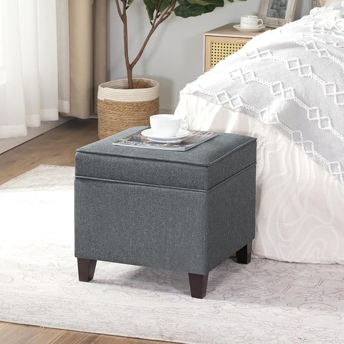 Adeco Chest and Footrest-Square Seat Storage Bench Ottoman, Gray