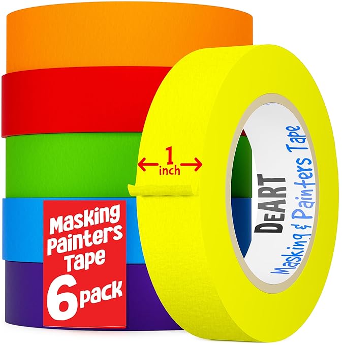 DEART 6 Pcs Colored Masking Tape, Extra Long 1008 Feet or 360 Feet x 1 Inch Painters Tape, Color Painter Tape for Arts & Crafts Labeling or Coding, Art Supplies (360 ft)