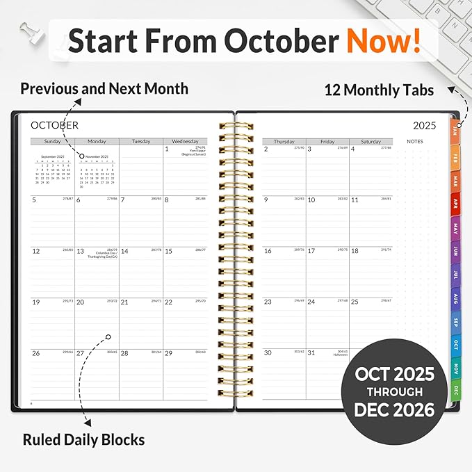 SUNEE 2026 Appointment Book, 2026 Hourly Planner 6.4"x8.3", Hourly, Weekly & Monthly Planner - from January 2026 - December 2026, Flexible Cover, Note Page, Pocket, Bookmark, Black