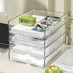 OUTIOE 4-Tier Paper Organizer for Desk, Stackable Desk Organizer Paper Tray, Ideal for Office Supplies, A4 Storage (Clear, 4-Tier)