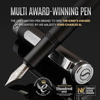 Scriveiner Luxury Fountain Pen - Medium Matt Black With Chrome Finish, Schmidt German Nib, Converter - Best Writing Gift Set for Men & Women - Fancy Office Designer EDC Pocket Pen