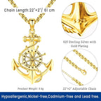 Compass Necklace for Women Men 925 Sterling Silver Pendant Urn Necklaces for Ashes Picture Locket Necklace Anchor Necklace Viking Necklace Crystals CZ Moonstone Abalone Shell Turquoise Compass Jewelry