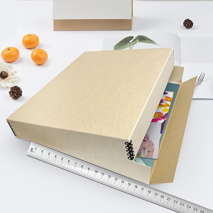 Lineco Museum Archival Storage Box, 17.75x22.75x3 in. Drop Front Design. Acid-Free with Metal Edge. Organize Photos, Pictures, Prints, Documents, Crafts, DIY. Tan, 1 Pack