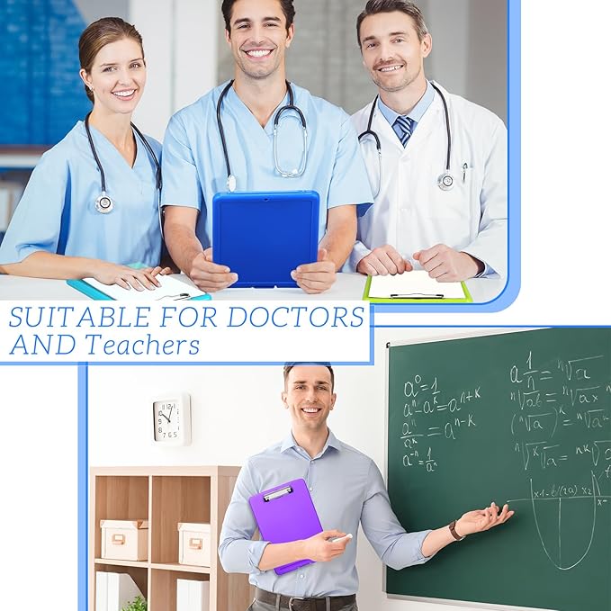 Ireer 12 Pcs Plastic Clipboard with Storage Heavy Duty Portable Writing Boards for 150 Sheet A4 Paper with Pen Holder Large Capacity Clipboards for Nurse Teacher Student Classroom Office(Colored)
