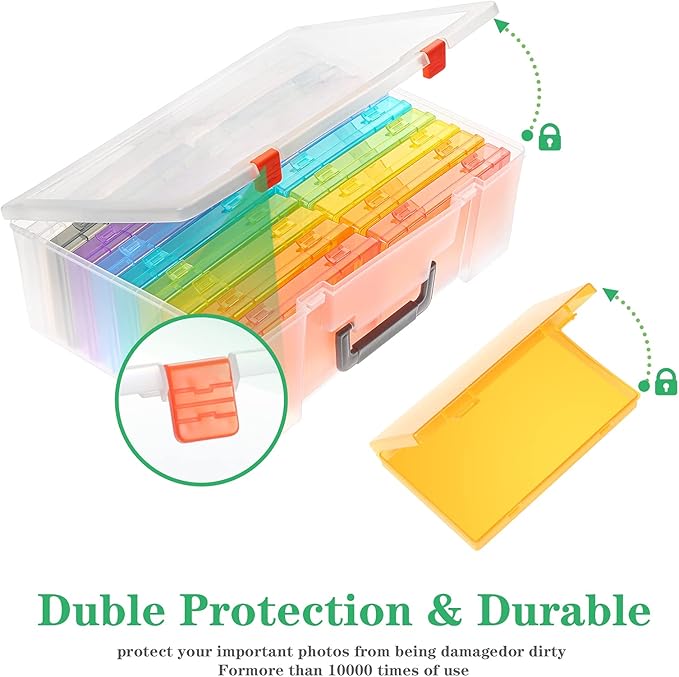 Photo Storage Box 4x6, 18 Inner Photo Case Large Photo Organizer Acid-Free Photo Box Storage Photo Keeper Photo Storage Case, Plastic Craft Storage Box for Photo Stickers Stamps Seeds (9 Colors)