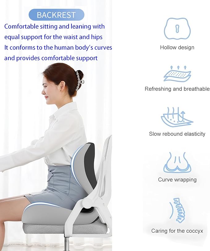 Mogdeker L-Shaped Seat Cushion for Long Sitting,Memory Foam Ergonomic Back Support Driving Seat Cushion for Back Pain,Non-Slip Design for Car, Truck, Home Chair & Office Seat (Black Gray)