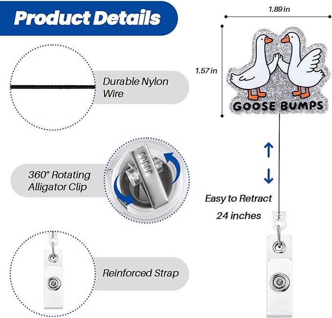 Goose Bumps Funny Nurse Badge Reel, Retractable ID Card Badge Holder, Name Tag Work Badge Clip for Pediatric CCLS MA RN LPN CNA MA ER Night Shift Nurse Nursing Student Doctor, Psychologists Gifts