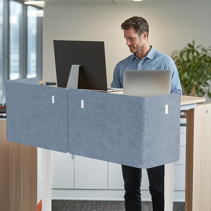 ERGO COLLECT Desk Privacy Panel,2PCS L-Shaped Clamp-On Office Desk Divider,2-in-1 Adjustable Acoustic Desktop Partition Or Under Desk Modesty Screen,for Office,Home,Felt(Blue, 47.2" x 17.7")
