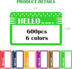 L LIKED Name Tags Stickers 600 Assorted Name Tags for Clothes with Colorful Border No Residue