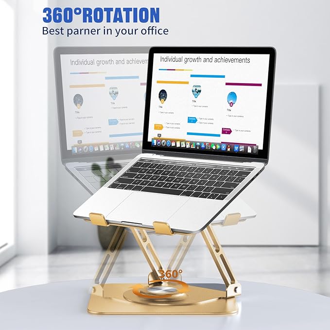 JOYEKY Laptop Stand for Desk, Adjustable Computer Stand with 360° Rotating Base, Ergonomic Laptop Riser for Collaborative Work, Foldable & Portable Laptop Stand, fits for All 10-16" Laptops