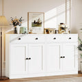 TaskStorz Metal Storage Cabinet with 2 Doors and 1 Drawer, Farmhouse Buffet Cabinet with Storage, 32.3" H Coffee Bar Cabinet with Storage for Kitchen, Dining Room, Hallway, White