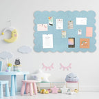 Mooliwe Scalloped Felt Bulletin Board 36 x 24 Inches Foldable Blue Pin Cork Board Alternative for Wall, 3' x 2' Trifold Picture Vision Self Adhesive Bulletin Decorative
