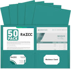 Two Pocket Folders, RAZCC 50 Pack 2 Pocket Folders Fit Letter Size Paper, Paper Folders with Pockets for School Office Business Home (Turquoise)