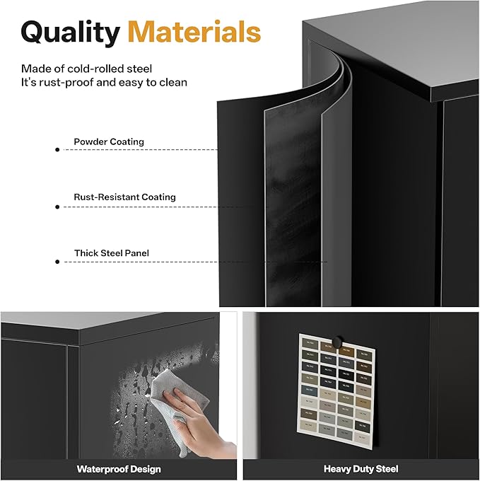 TaskStorz Metal Garage Storage Cabinets，Metal File Cabinet with 2 Adjustable Shelves, Lockable Storage Cabinets for Office, Home, Garage, Warehouse 36" H x 31.5" W x 15.7" D (Black)