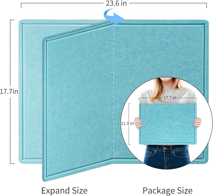 Lightomorrow Bulletin Board, 24 x 18 inches Felt Board Decorative Pin Board, Cork Board Alternative for Wall, Foldable Self-Adhesive Vision Board Mood Board with 20 Pushpins - Turquoise Blue