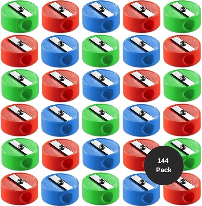 Bedwina Pencil Sharpeners in Bulk - 144 Pack Pocket Sized Mini Handheld Colored Pencil Sharpener Manual for Kids, Plastic and Colorful for Party Favors, Goodie Bags, Classroom Prizes, School Supplies