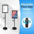 Banzoni Standing Sign Holder | Adjustable Pedestal Signage Stand for 8.5x11 Posters | Heavy Duty Floor Display Stand with Non-Slip Weighted Base | Vertical and Horizontal View Menu Stand for Business