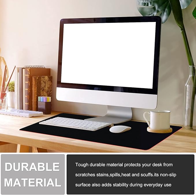 KINGFOM Desk Pad Office Desktop Protecter, PU Leather Desk Mat Blotters Organizer with Comfortable Writing Surface (47.2" x 23.6", Black+Red)