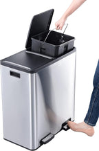 The Step N' Sort 18.5 Gallon Extra Large Capacity, Soft-Step, Dual Trash and Recycling Bin with Removable Inner Bins, Silver