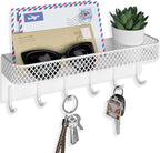 Lwenki Key Holder for Wall – Decorative Stainless Steel Key Hanger with 6 Hooks for Hats, Bags, Leashes – Mail Holder Key Rack with Mounting Hardware and Guide (9.65” x 2.8” x 2.2”) (White)