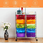GOFLAME 15-Drawer Rolling Storage Cart, Craft Storage Cart with Removable Drawers & Lockable Wheels, Art Cart Supply Storage Organizer for Home Office Classroom, Rainbow