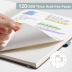 AHGXG Bullet Dotted Journal - Dot Grid Notebook Journal, 120 GSM Thick Acid-Free Paper, Large B5 Dotted Notebook 96 Pages, Leather Softcover, Inner Pocket, Journal Stencil, 7.6'' X 10'' - Gray Blue