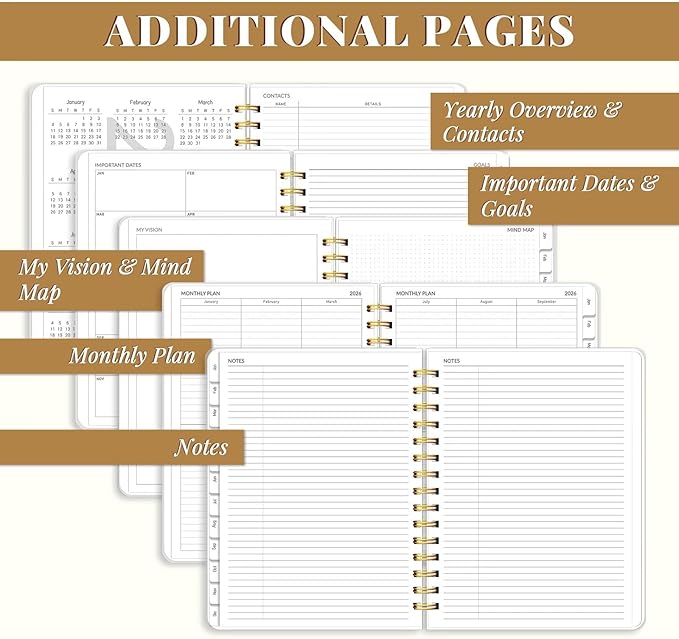 2026 Planner 8.5 x 11, Large Weekly Monthly Planners with Tabs, A4 Spiral Bound Daily Calendar 2026 Planner, 12 Month Agenda from Jan. to Dec., Flexible Cover Appointment Book(Black Gold Flower)