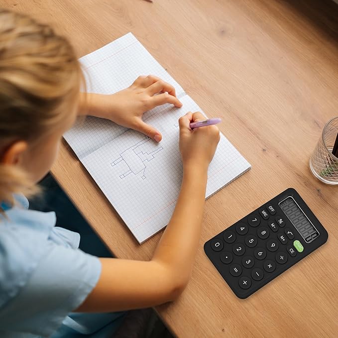 Cute Calculator, Basic Four Function Calculator for Teachers Students Basics Office, Small Handheld Calculators, 8 Digit with LCD Display, Sensitive Button, 5.5×3.2 inches Black