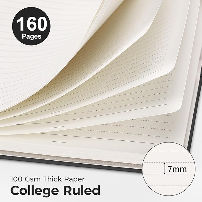 AHGXG Spiral Journal Notebook, 160 Lined Pages, A5 Medium Size (5.7'' x 8.3''), for Men & Women, Journaling, Writing, Work & Office, Hardcover, 100 GSM Thick Paper (Black)