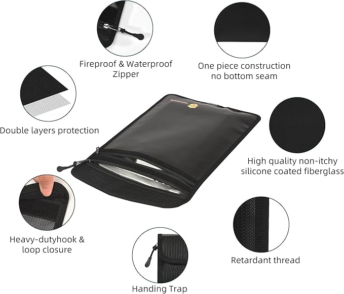 2 Pcs Fireproof Waterproof Document Bag(2000℉) – Fire & Waterproof Money Pouchfor for Cash w/Zipper – Safe Storage for A4/A5 Documents Holder, File, Cash, Jewelry, Passport, Tablet, Laptop