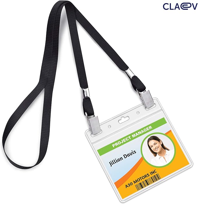 Claev - Horizontal Flexible and Tear Resistant Card Protector - Clear, 4x3 Inch, 500 Pack - Large Easy Open Plastic ID Name Badge Holders for Conferences, Conventions, Offices & Schools