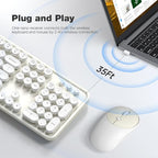 MOFII Wireless Keyboard and Mouse Combo, Computer Full Size 2.4G Plug and Play Wireless Typewriter Retro Round Keyboard and Mouse Set for Windows, Computer, Desktop, PC, Notebook - (Off White)
