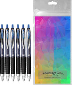 Advantage Gifts Signo 207 Roller Ball Retractable Gel Pens, Medium Point (0.7mm), Blue Ink, 6 Count, Bundle with Plastic Reusable Pouch