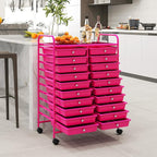 Happygrill 20-Drawer Organizer Cart Tools, Mobile Utility Storage Cart with Removable Drawers & Lockable Wheels, Rolling Storage Cart with wheels for Home Office School (Hot Pink)