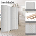 Cocosica 4 Panel Room Divider,6Ft Folding Privacy Screen,Tall - Extra Wide Foldable Panel Partition Wall Divider with Diamond Double-Weaved Hand-Woven Design Room Screen Divider（White）