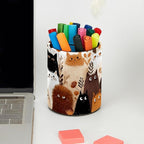 Leather Pen Holder for Desk Abstract Colored Cats Pencil Cup Desktop Organizer Makeup Brush Holders Office Supplies for Home, Kids & School
