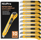 Nicpro 10 Pack Utility Knife Set, Retractable Box Cutters for Cartons, Cardboard and Boxes, 18 mm Razor Razor Sharp Blade Knife with Smooth Mechanism for Heavy Duty Office, Home, Arts Crafts, Hobby
