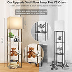 RUNTOP Plus Floor Lamp with Shelves, Modern Shelf Floor Lamp with 15W 3CCT LED Bulb and Memory Function, Wide Shelf Lamp for Display Storage, Standing Lamps for Living Room, Bedroom, Office, Corner