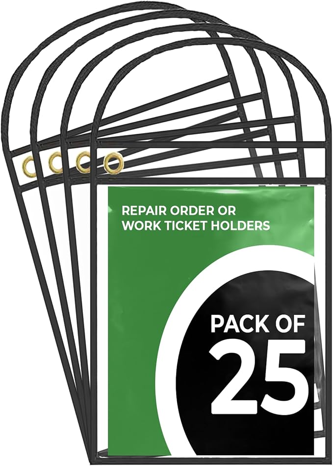 MICRO TEC Repair Order/Work Ticket Holders – Heavy-Duty Clear Vinyl Sleeves with Black Handle – 11" x 13" for Automotive Repair Orders, Job Tickets, Documents – Pack of 25 – Clear/Black