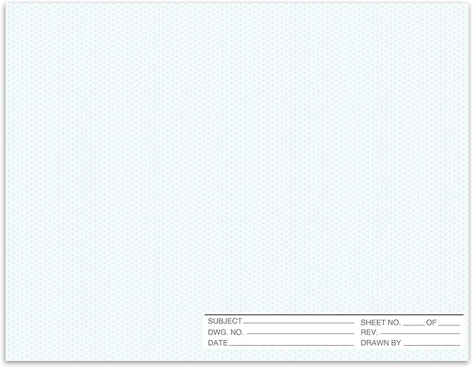 1 Pack 50 Sheets 22" x 17" Isometric Graph Paper Pad Landscape for 3D Designs Architecture Landscaping Engineering Drafting
