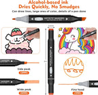 HOMESILMO 48 Color Alcohol Pen Set, Double Tip Art Adult Alcohol Pen, Mixed Sketching Art Supplies, Sketchbook, Coloring Drawing Card, Illustration Production, Brush Head and Chisel Head Double Tip