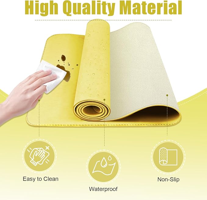 Leather Desk Pad Protector, 47.2'' x 23.6'', Suede Base Sewing Desk Blotter, Non-Slip Office Mat, Waterproof Writing Pad - Yellow