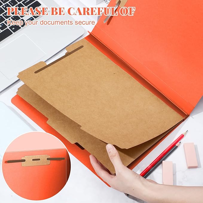 Skyygemm 60 Pcs Classification Folders Letter Size, 2 Divider Pressboard File Folders with 3. 5 Inch Expansion, 2 Prongs Fastener, Heavy Duty Office File Organizers for Teachers, Medical (Orange)