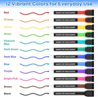 SUQJOY Magnetic Dry Erase Markers with Eraser Caps, Fine Tip 1-2mm, Low Odor Quick Dry Ink, 12 Colors, Whiteboard Marker Set for Fridge Calendar Office, 12 Count
