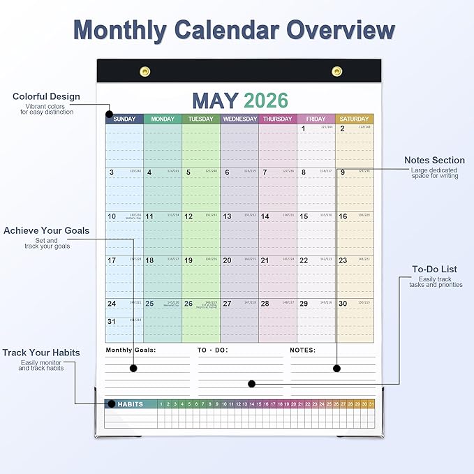 ANYZONE Desk Calendar 2026-2027, 18 Months Calendar from Jan. 2026 to Jun. 2027, 11" x 14" Desktop/Wall Monthly Calendar with Corner Protectors, Ample Space & Habit Tracker for Home School Office