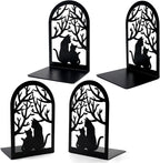 Book Ends, Bookends, Metal Bookend, Cat Decorative Bookends, Bookends for Shelves, Home Decorative Bookends for Heavy Books, Black Non-Skid Book Stopper, 7 x 4.7 x 4 inch (2 Pair)
