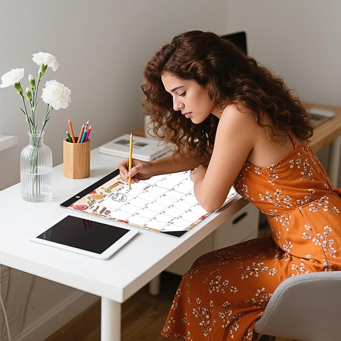 Desk Calendar 2026, With 2 sticker, 18 Month Calendar Running to June 2027-17" x 12" Desktop/Wall Monthly Calendar for Homes, School/Office(Watercolor flowers)